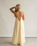 Butter Yellow Linen Maxi Dress, Backless Linen Dress, Loose Fit Summer Dress, Beach to Dinner Dress, Open Back Vacation Dress