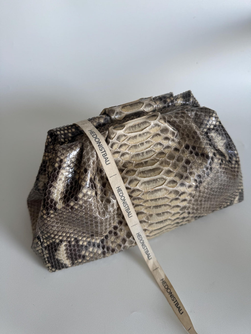 Genuine Python Skin Pouch Bag — Cream