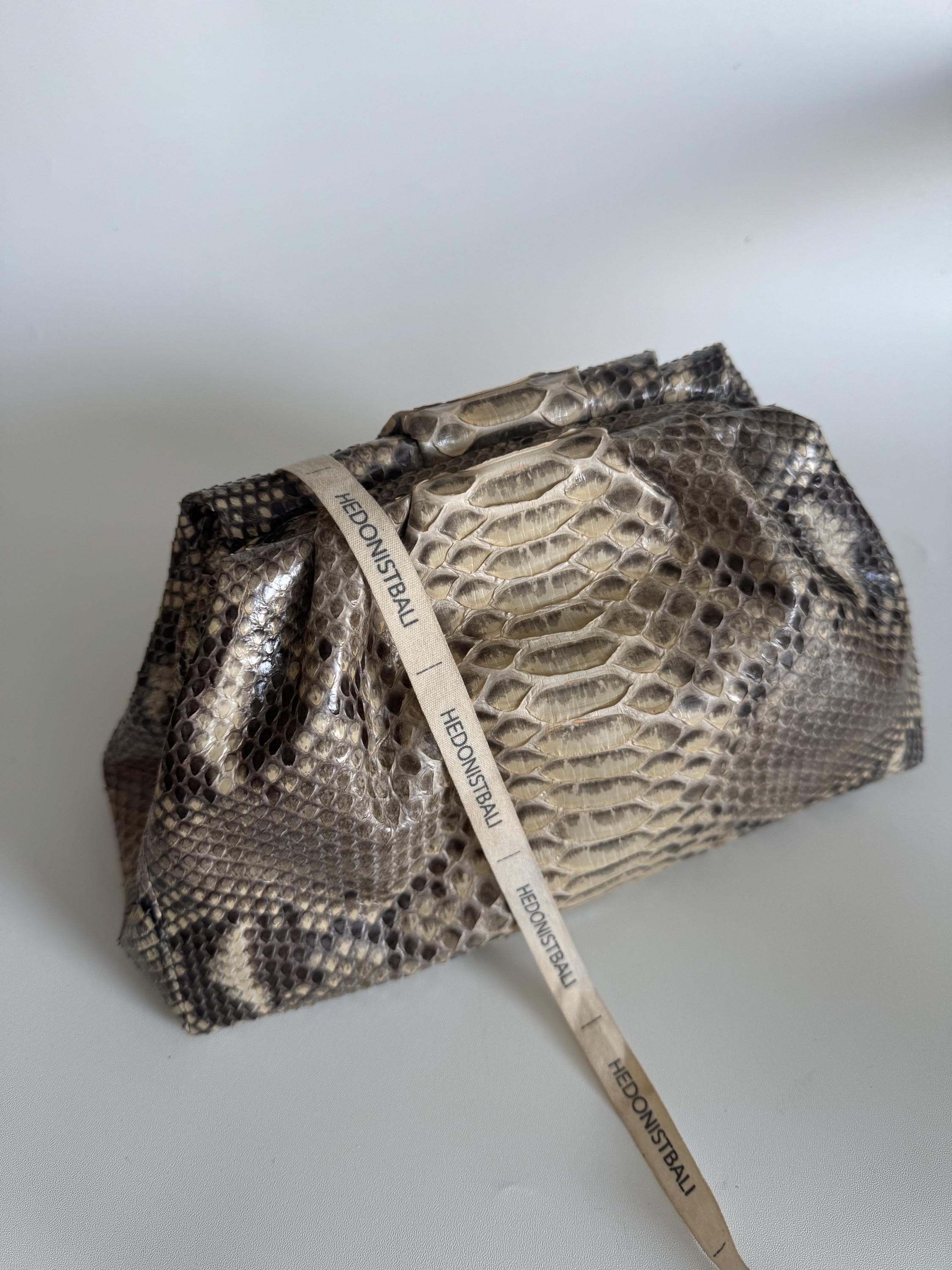 Genuine Python Skin Pouch Bag — Cream