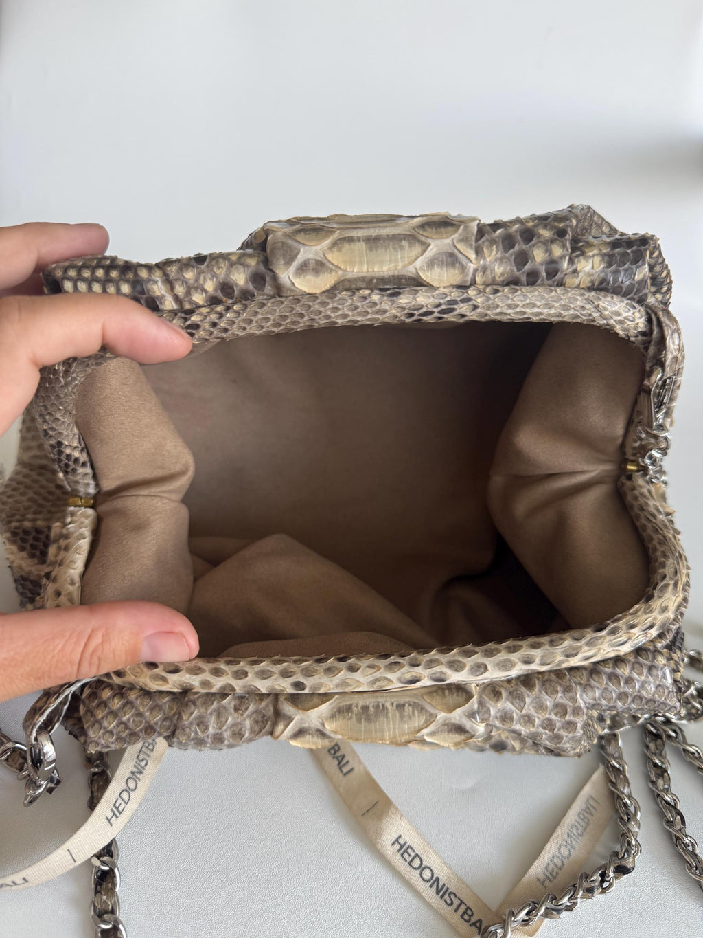 Genuine Python Skin Pouch Bag — Cream