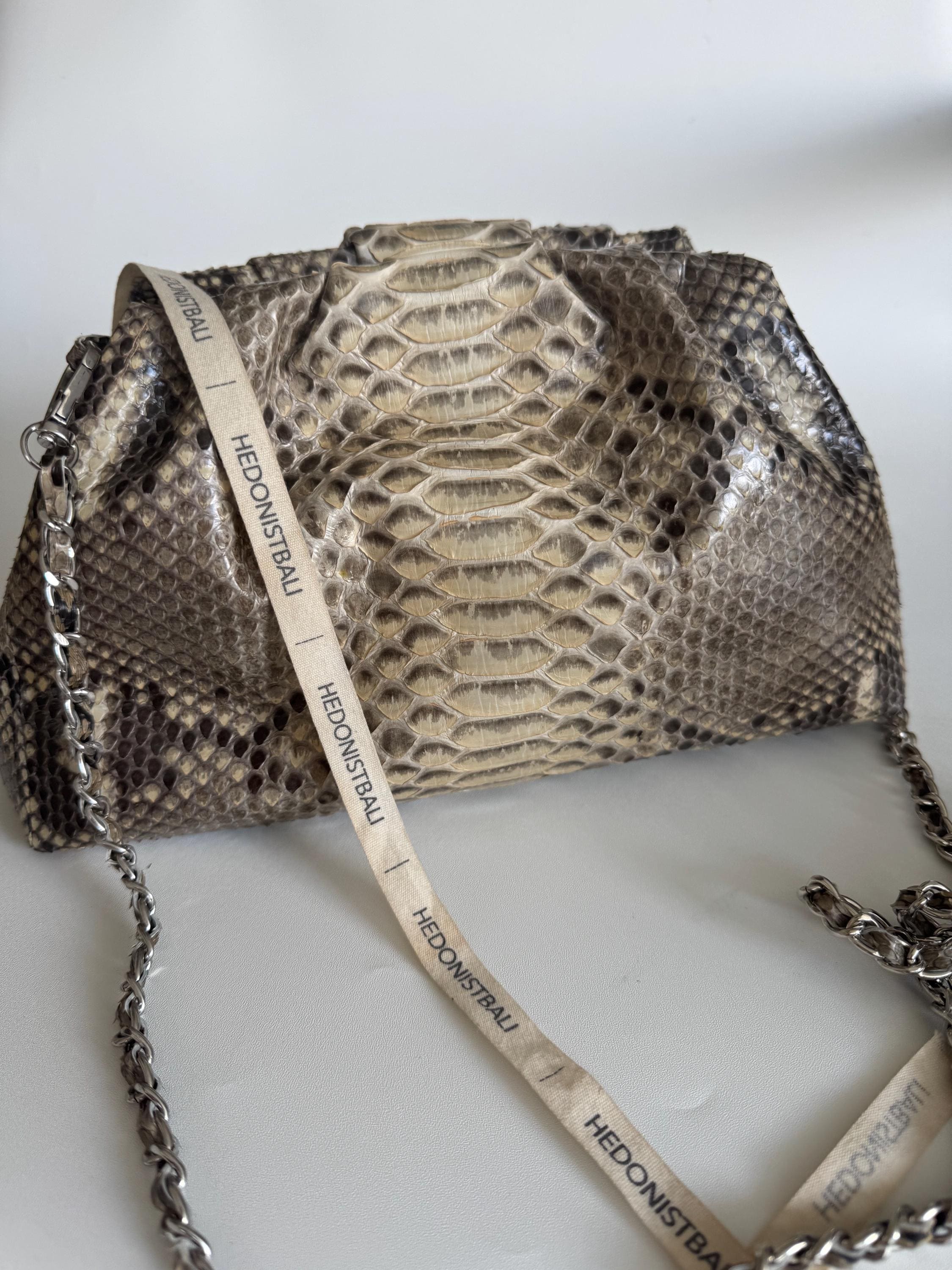 Genuine Python Skin Pouch Bag — Cream