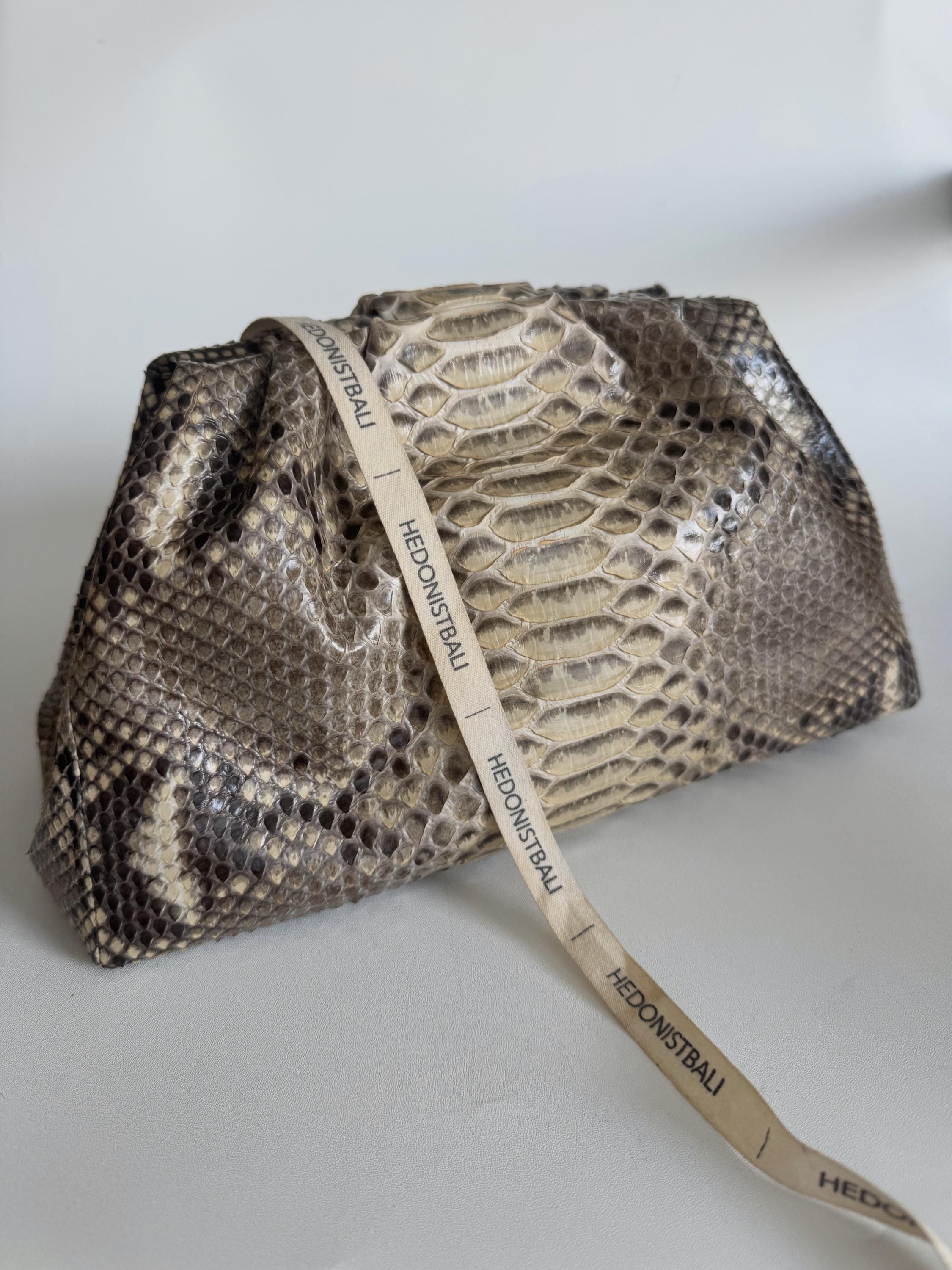 Genuine Python Skin Pouch Bag — Cream