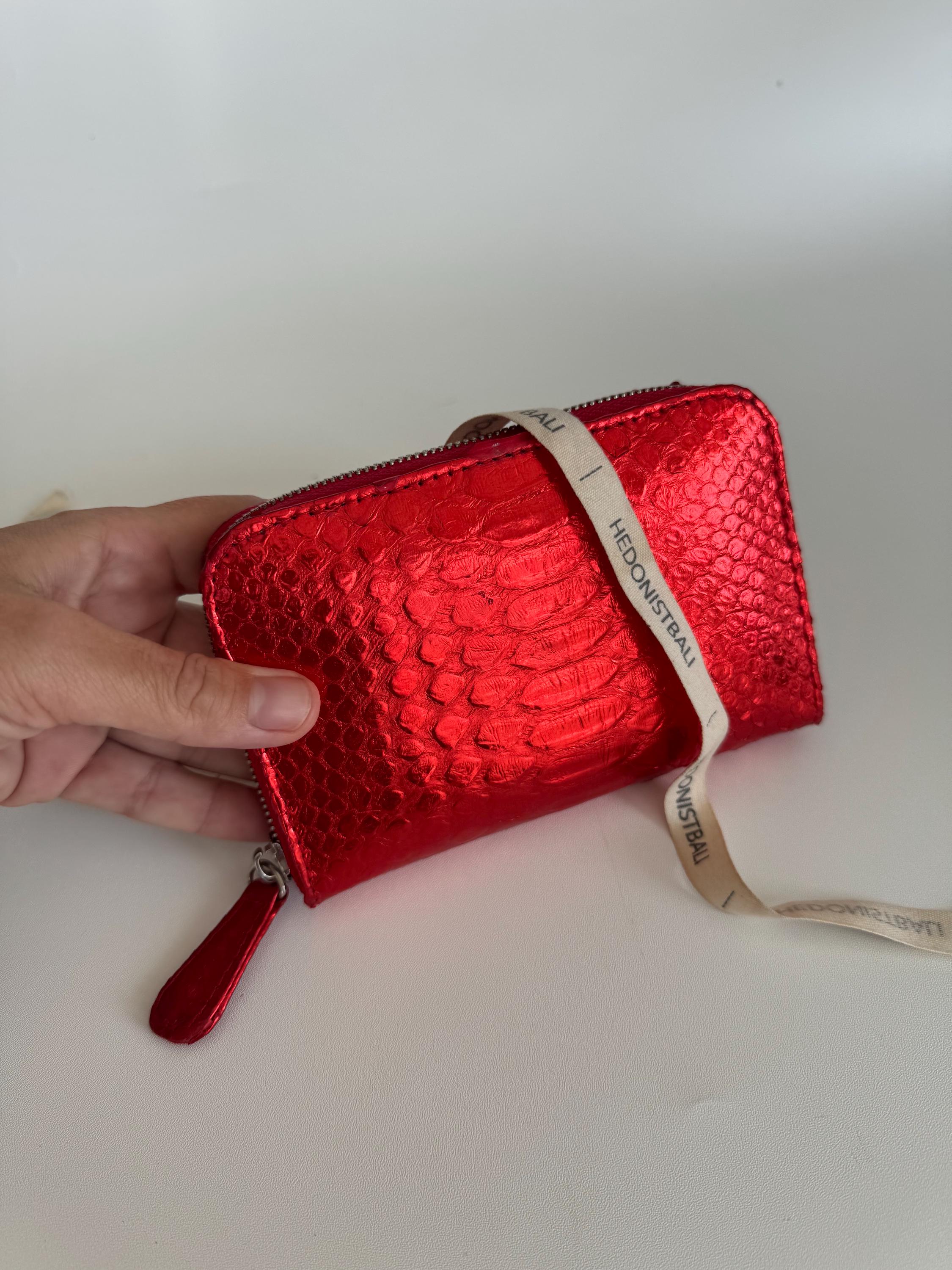 Genuine python skin red foil wallet