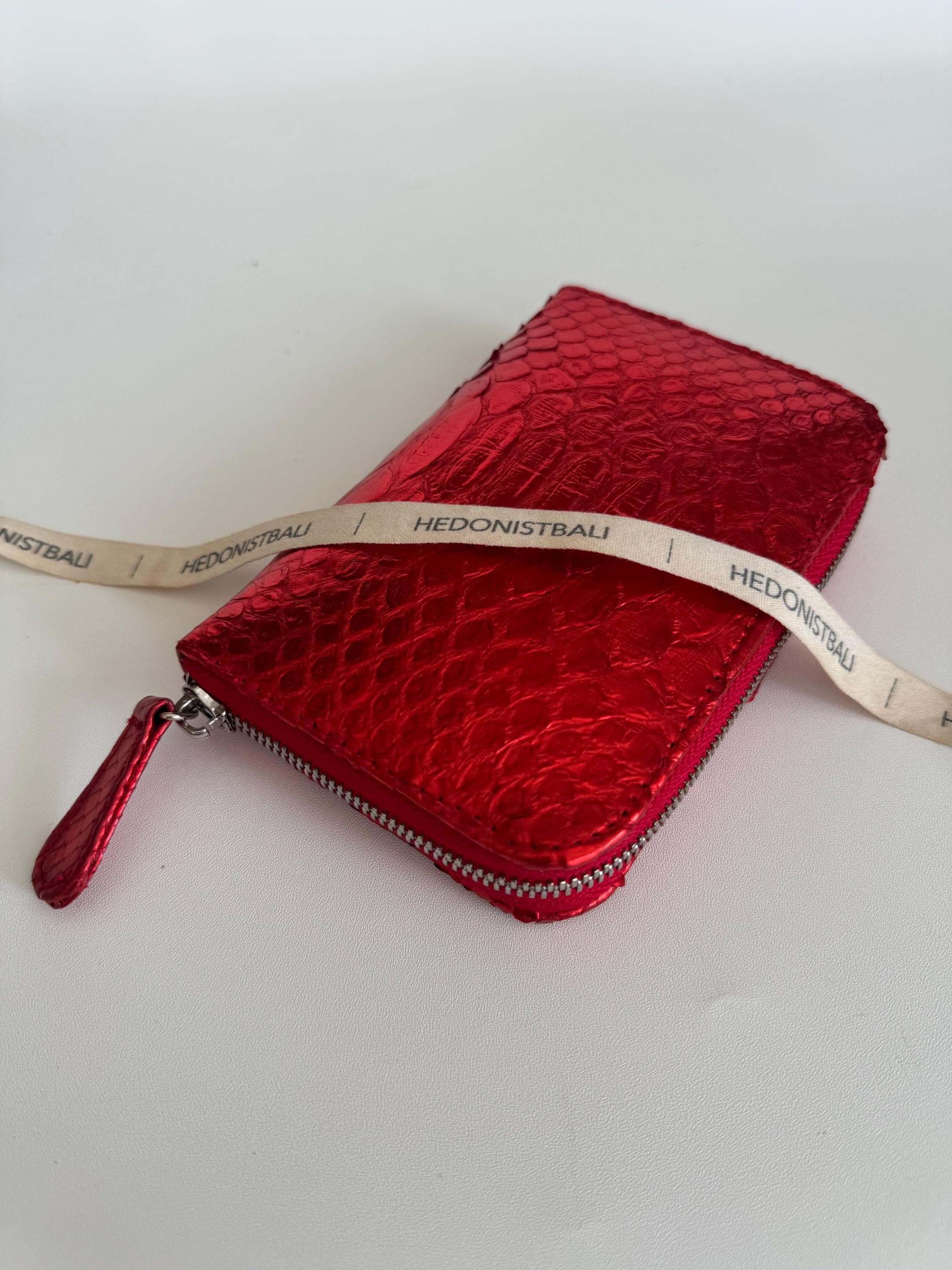 Genuine python skin red foil wallet