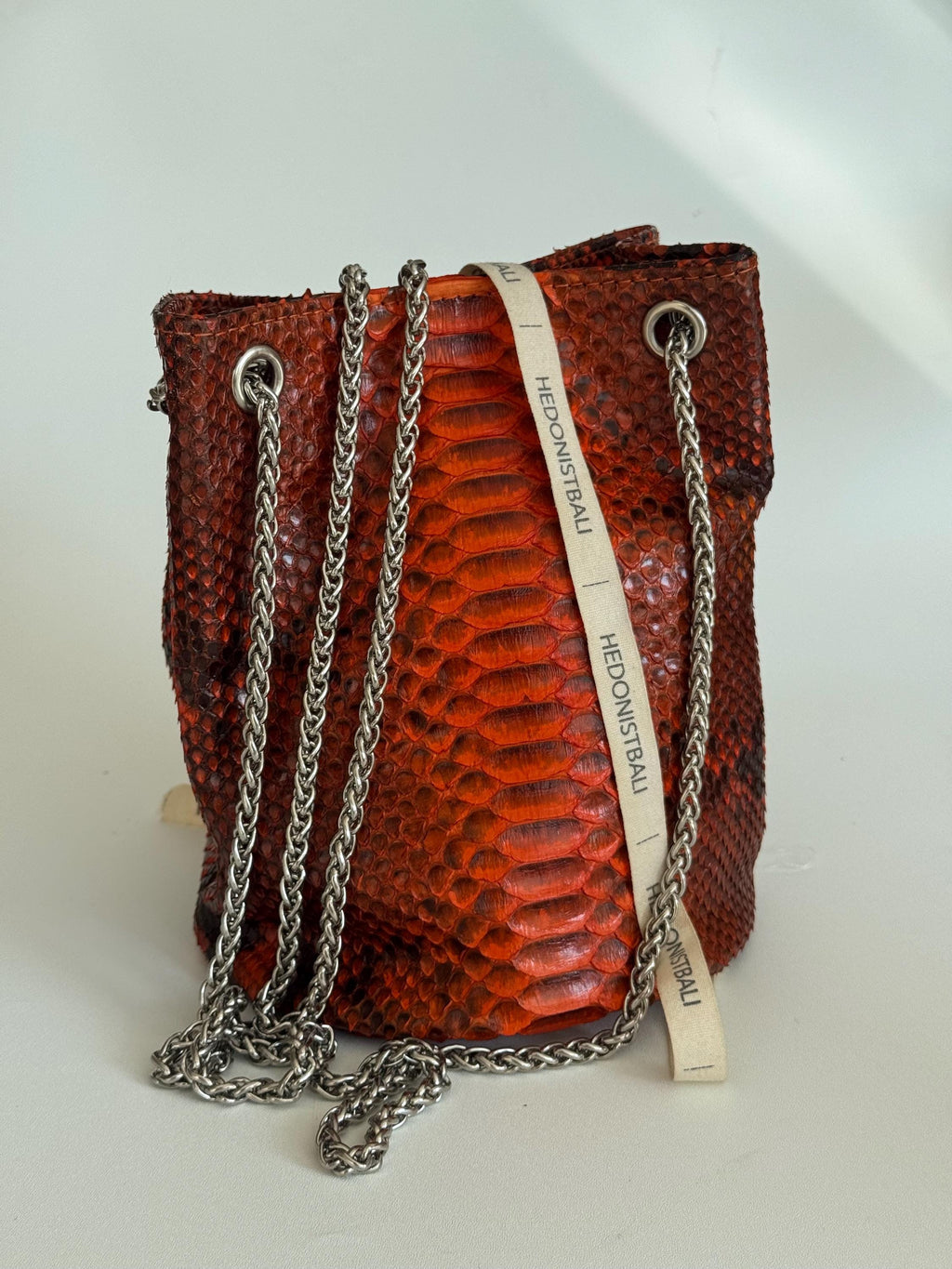 Genuine Python Skin Bucket Bag — Orange