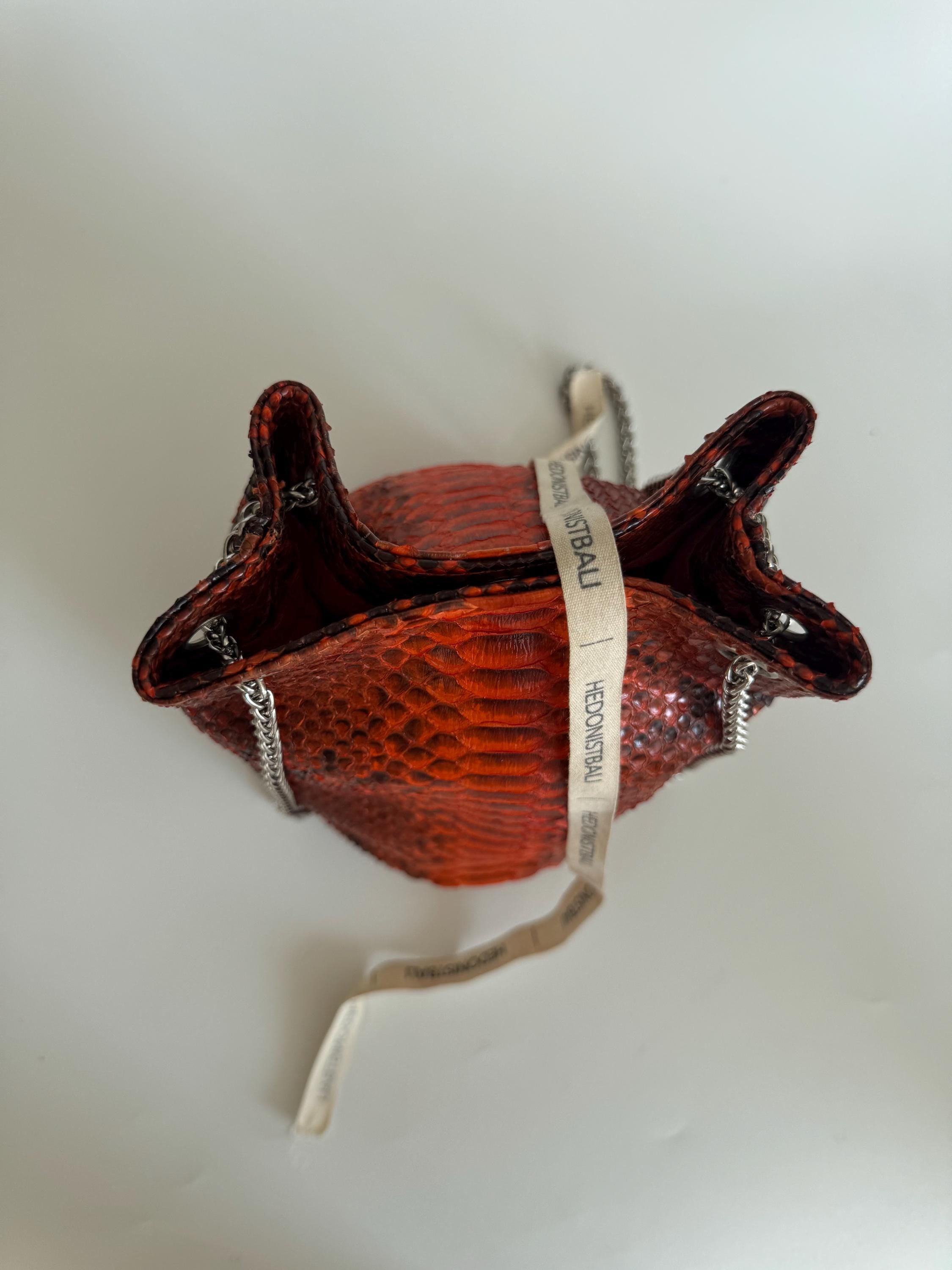 Genuine Python Skin Bucket Bag — Orange
