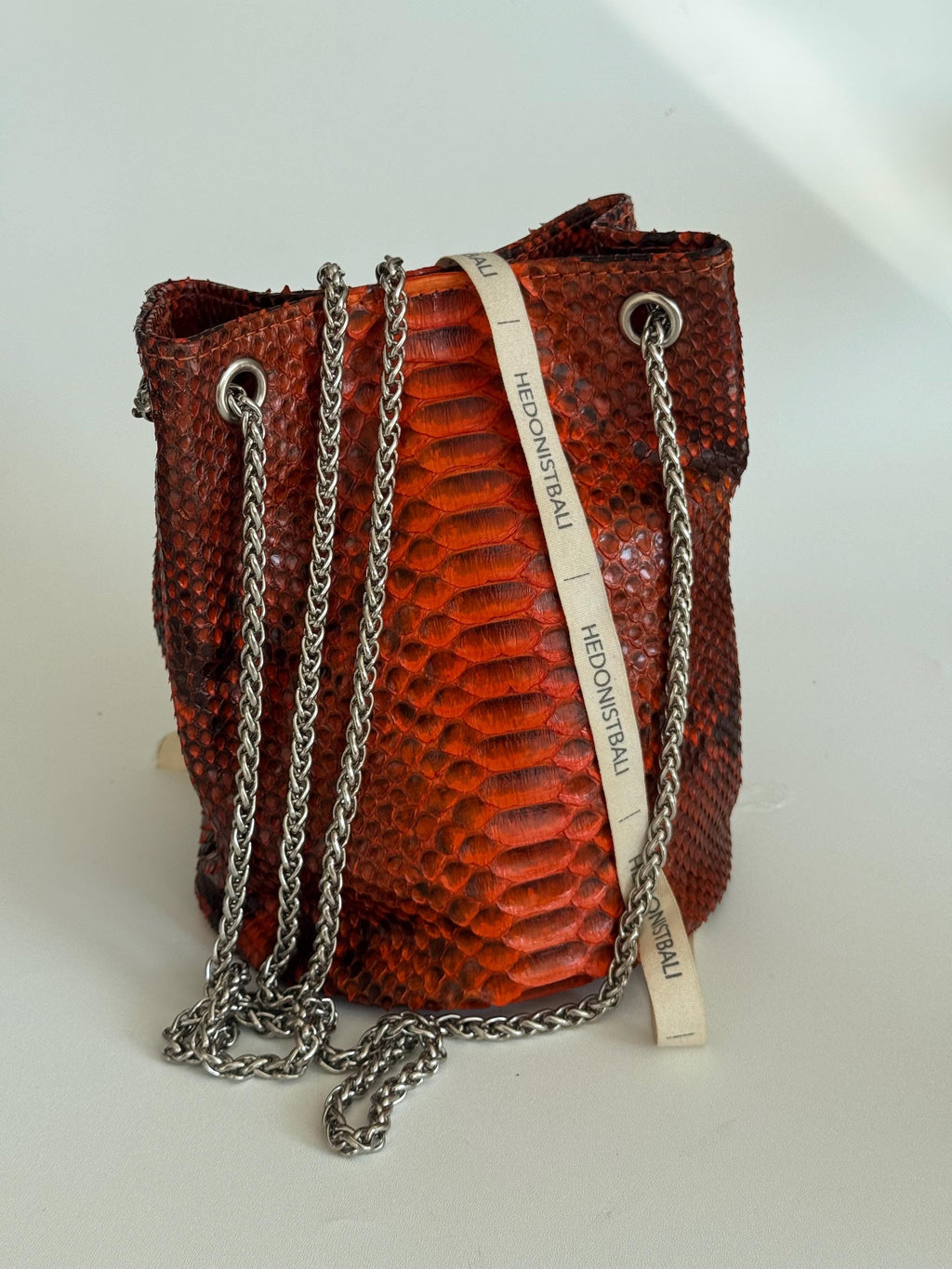 Genuine Python Skin Bucket Bag — Orange