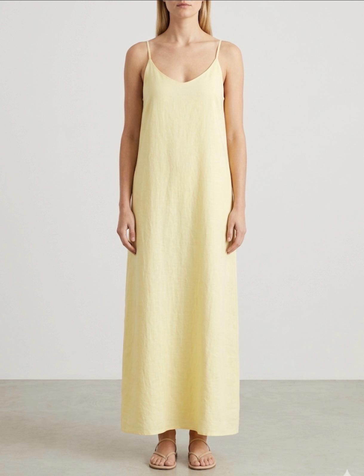 Butter Yellow Linen Maxi Dress, Backless Linen Dress, Loose Fit Summer Dress, Beach to Dinner Dress, Open Back Vacation Dress