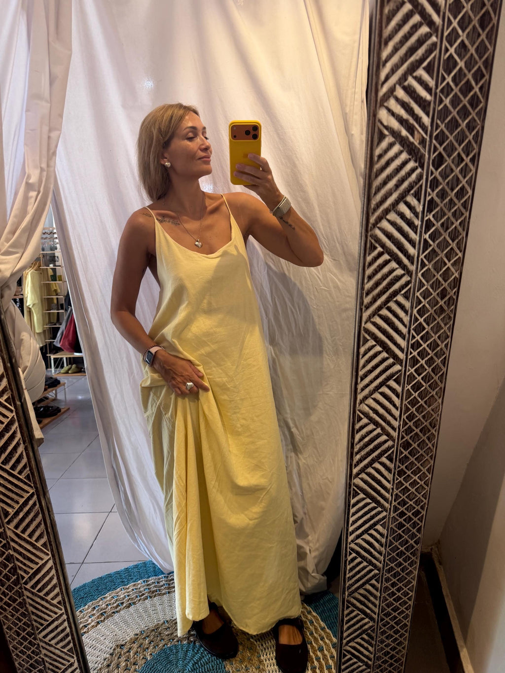 Butter Yellow Linen Maxi Dress, Backless Linen Dress, Loose Fit Summer Dress, Beach to Dinner Dress, Open Back Vacation Dress — White