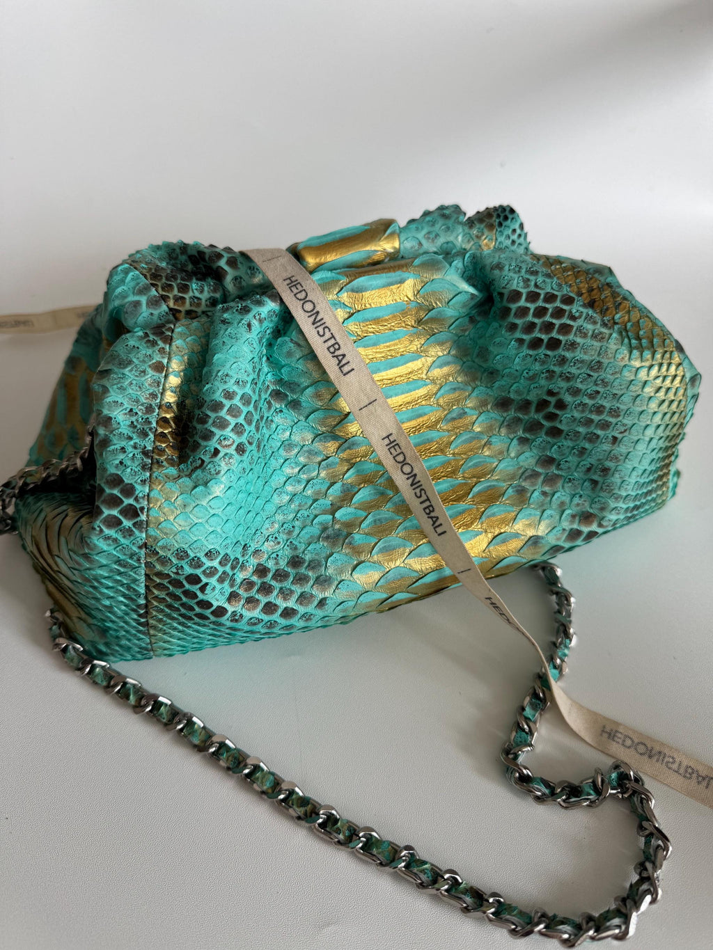 Genuine Python Skin Pouch Bag — Blue