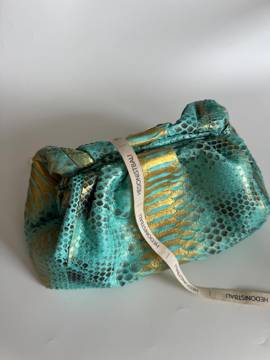 Genuine Python Skin Pouch Bag — Blue
