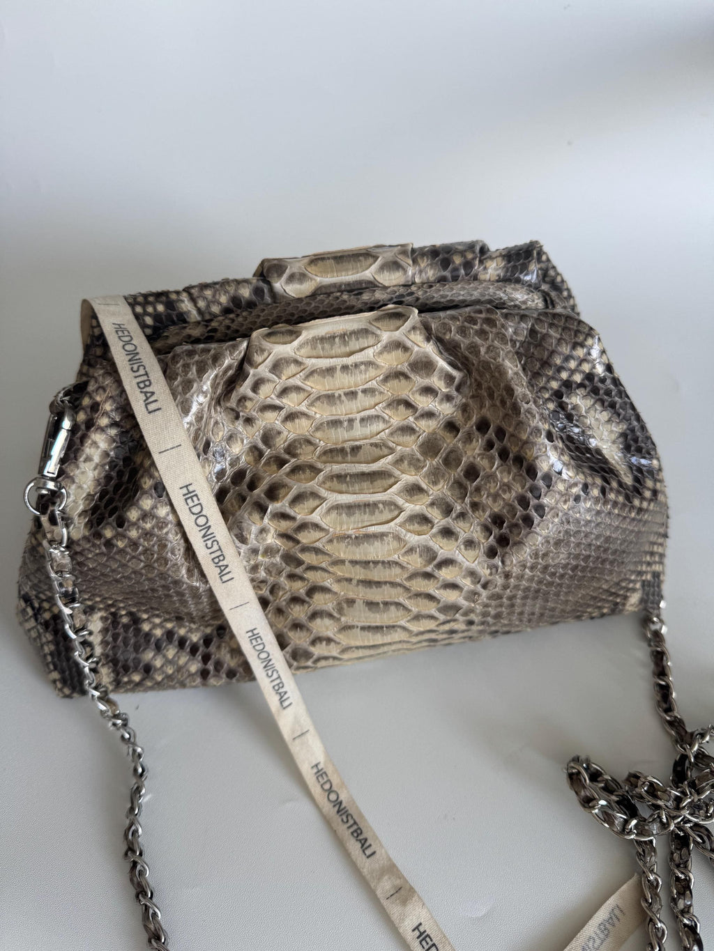 Genuine Python Skin Pouch Bag — Cream