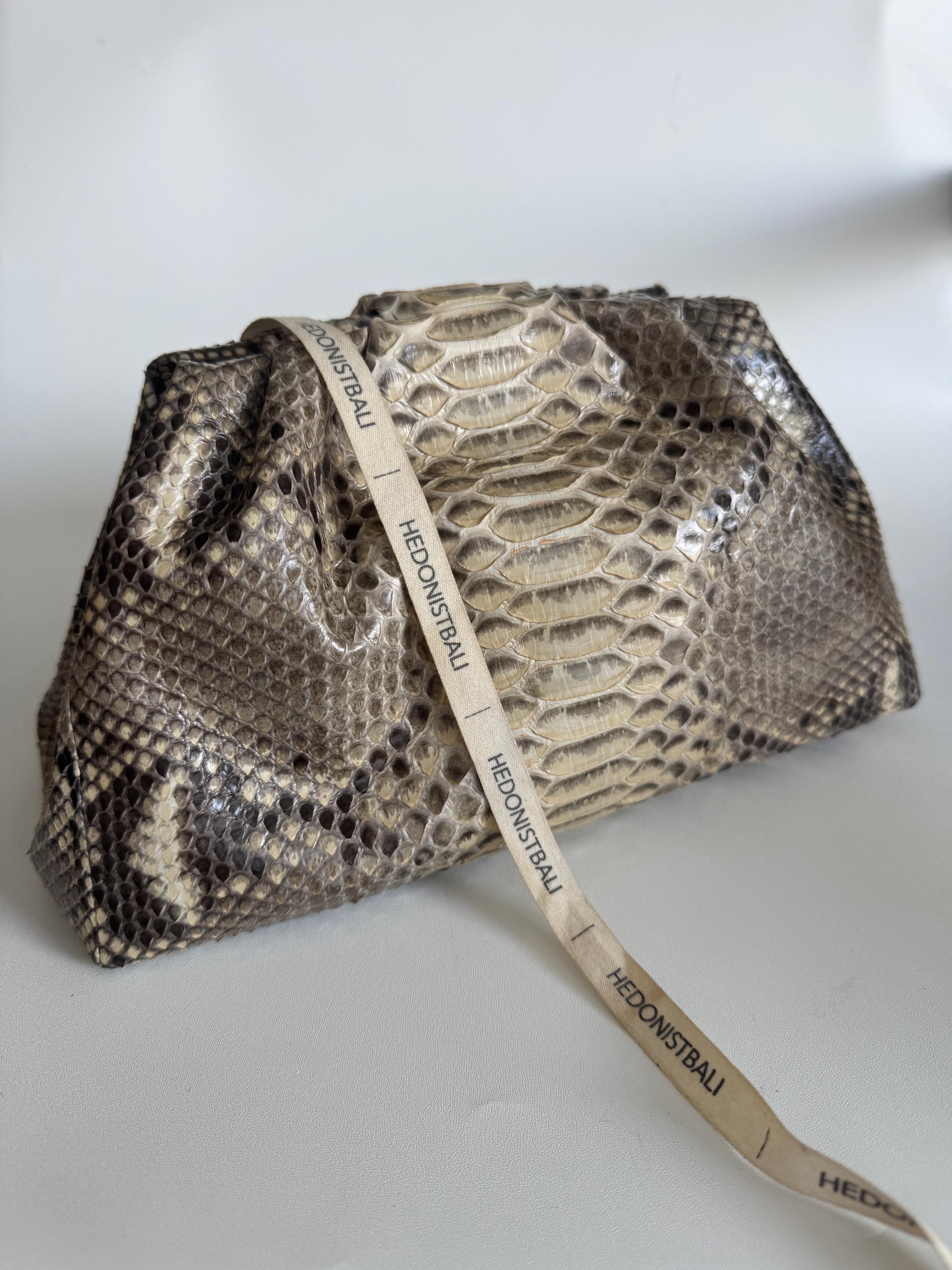 Genuine Python Skin Pouch Bag — Cream