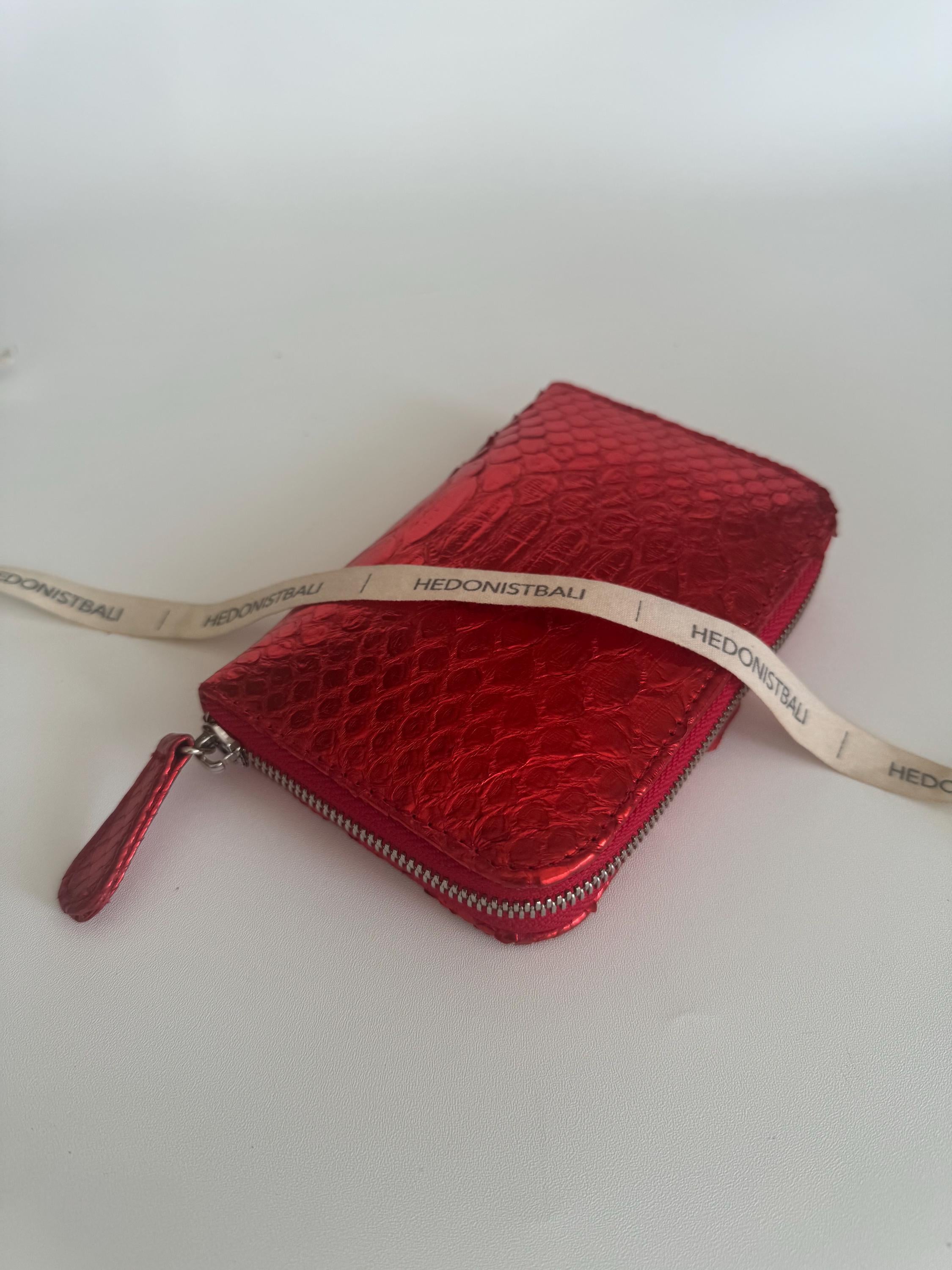Genuine python skin red foil wallet