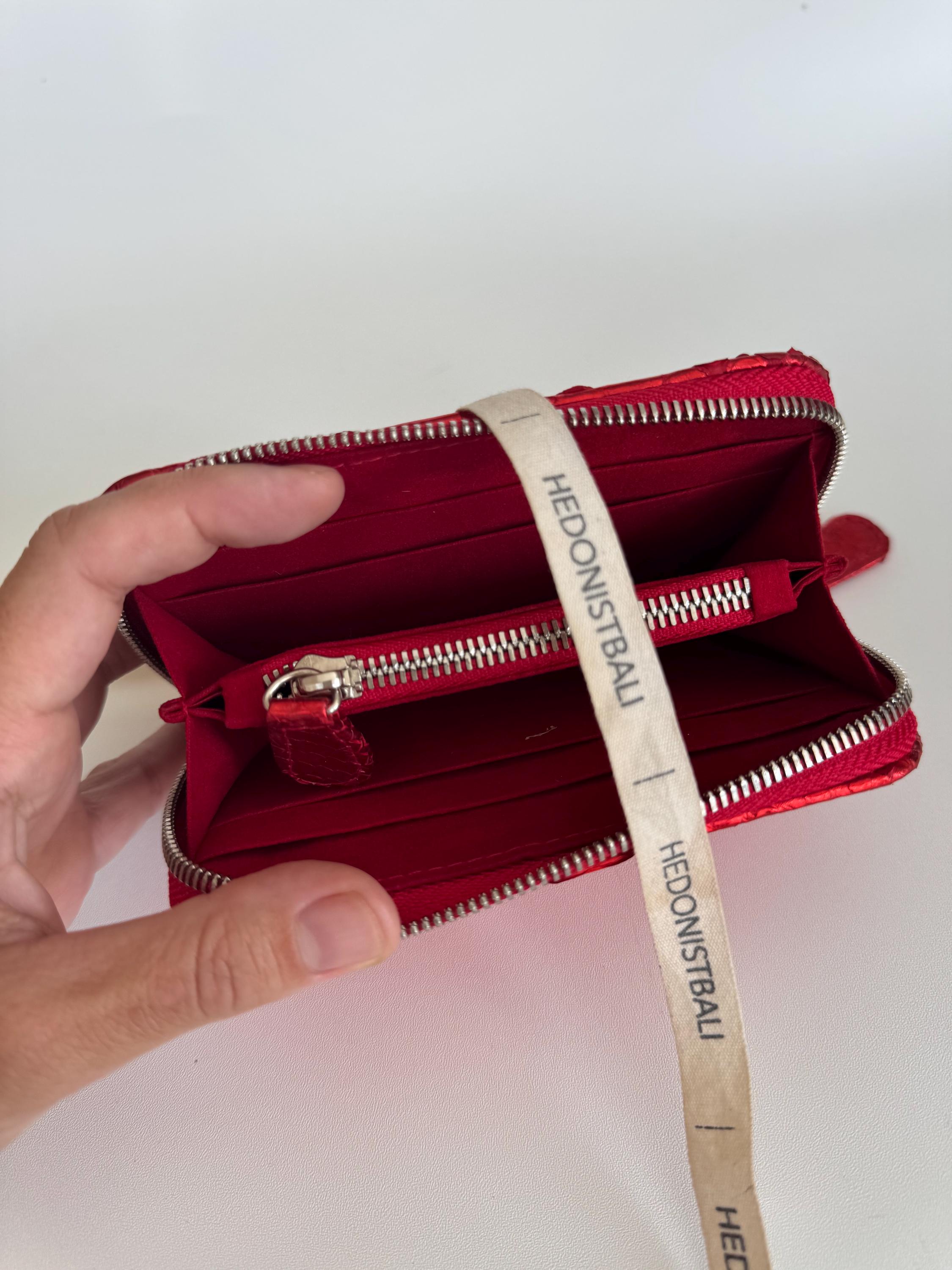 Genuine python skin red foil wallet