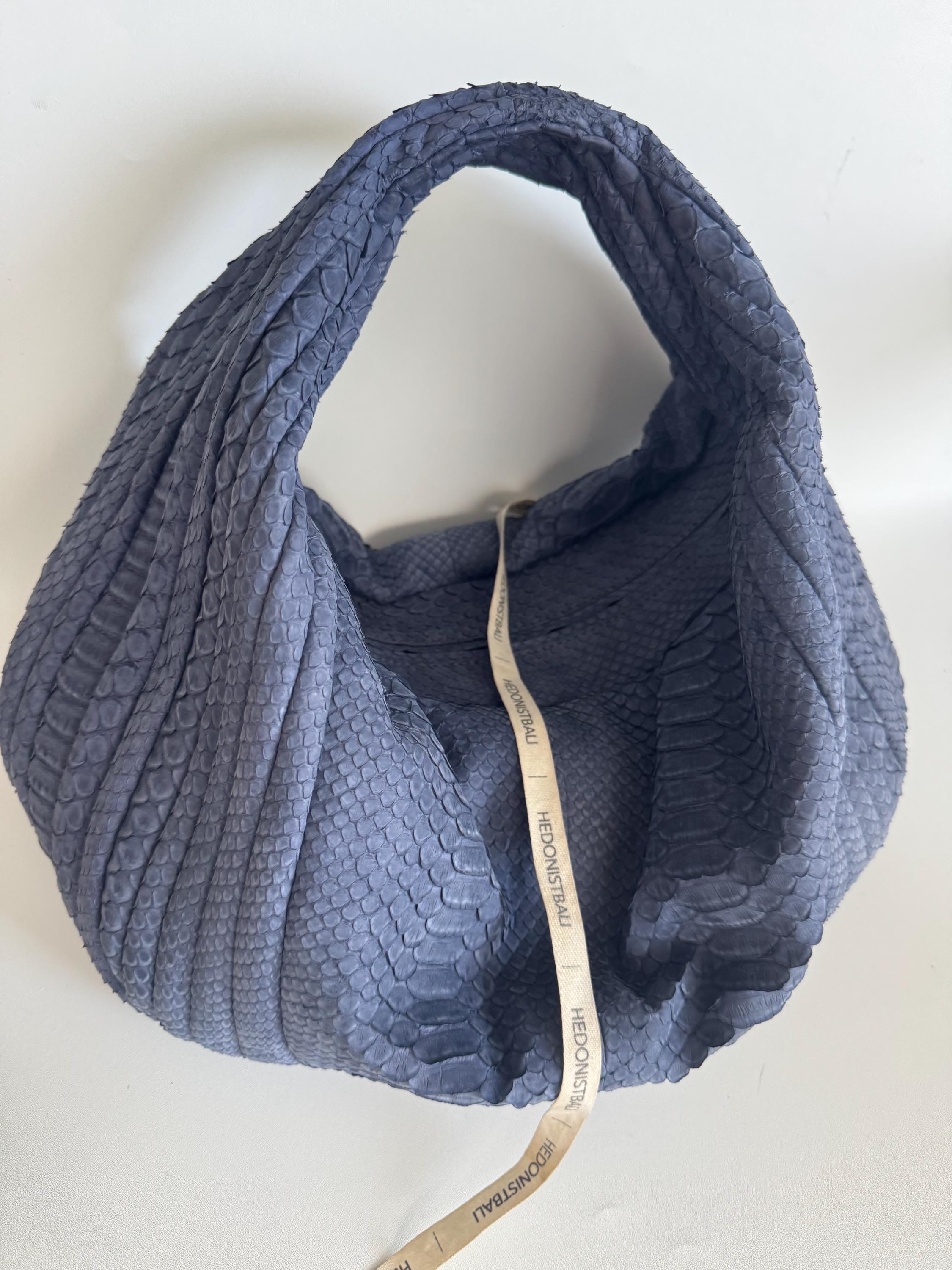 Medium Soft Hobo Python Skin Stitched Bag — Light Blue
