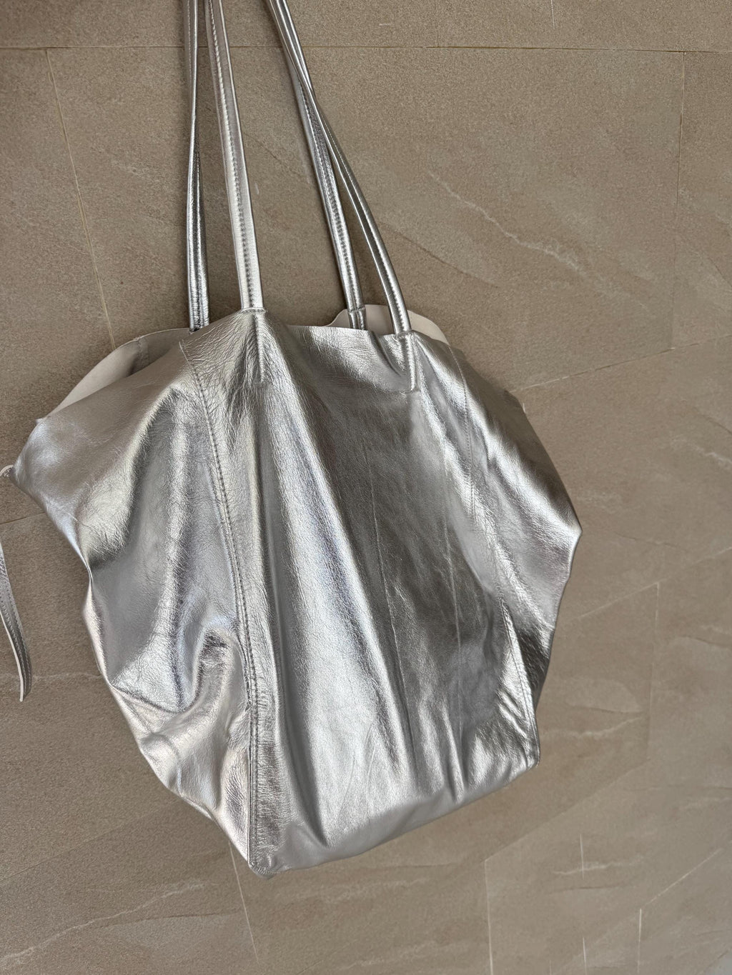 Genuine leather silver tote shopper big bag / everyday purse / handmade bags / designer bags / summer bag / gift for her