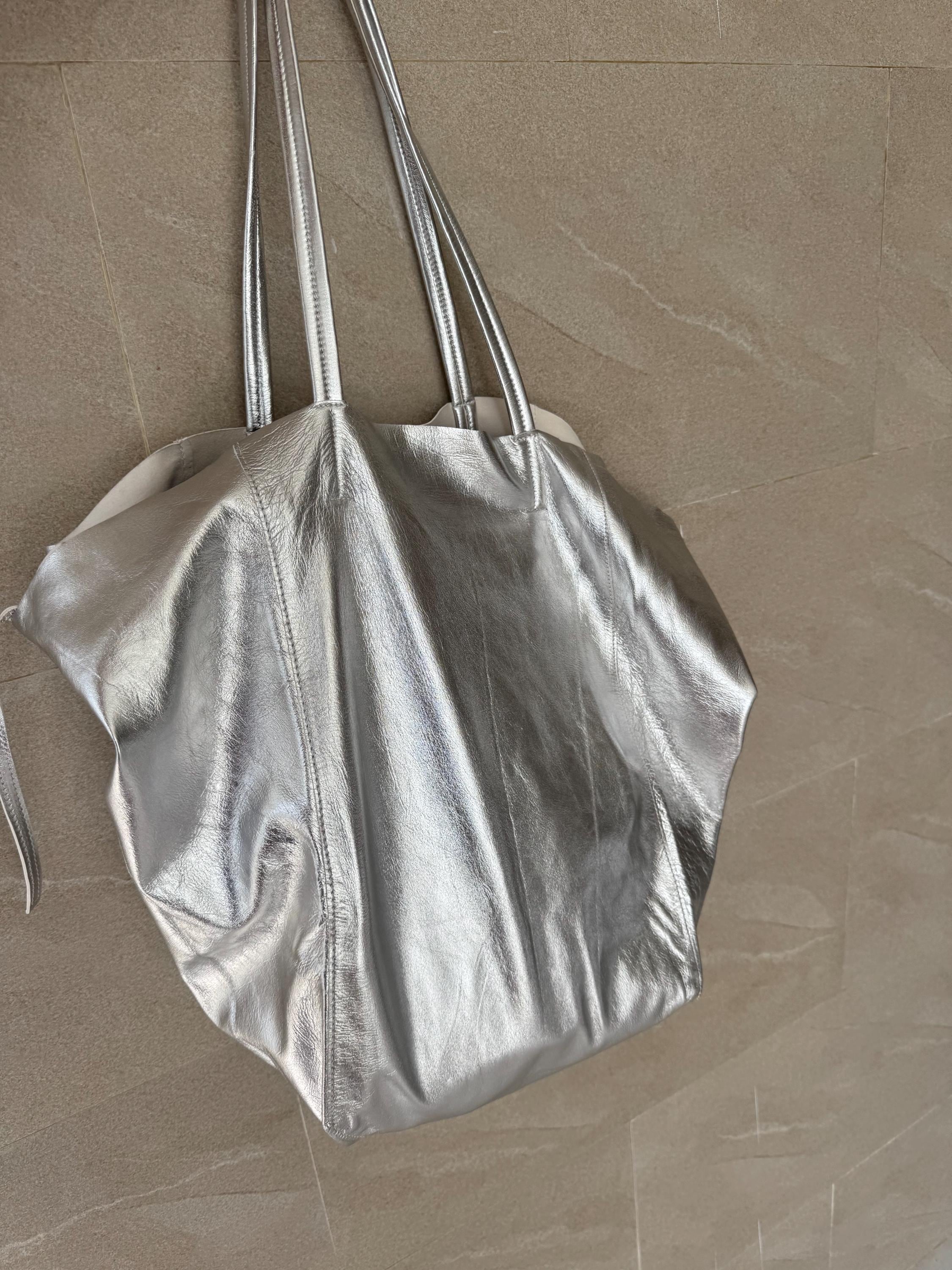 Genuine leather silver tote shopper big bag / everyday purse / handmade bags / designer bags / summer bag / gift for her — Red